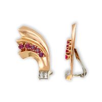 0.70 Ct.Tw.Total Carat Weight Reddish Pink Sapphire and Natural Diamond Antique Style Earrings, 14K White & Rose Image
